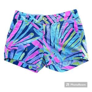 Lilly Pulitzer Callahan Chino Shorts Tropical Print Zip/Button Closure 0